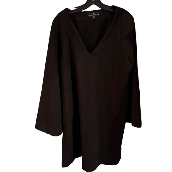 Pomander Place Tuckernuck, Bell Sleeve V Neck A Line Dress Black pockets Sz XXL - Picture 2 of 11